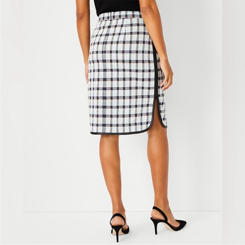 Ann Taylor plaid skirt faux leather trim sz 4 - Picture 2 of 13